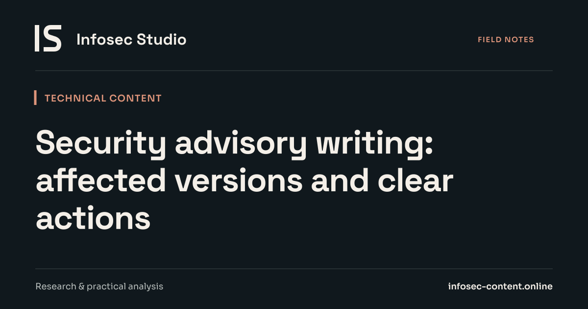 Security advisory writing: affected versions and clear actions, Infosec Writing Studio article image