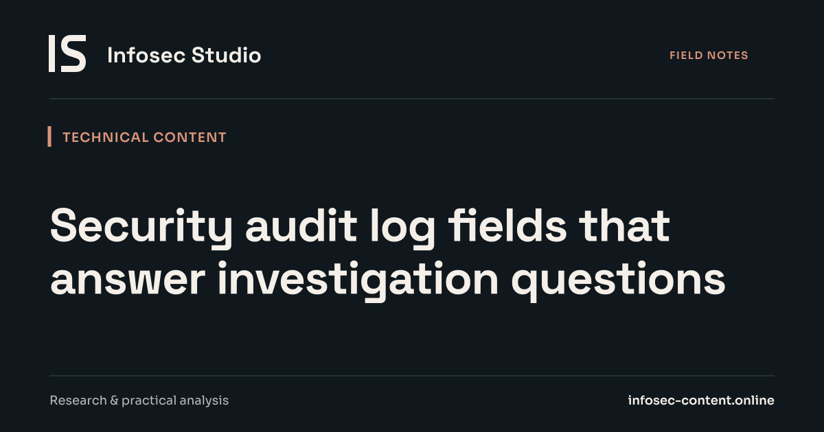 Security audit log fields that answer investigation questions, Infosec Writing Studio article image