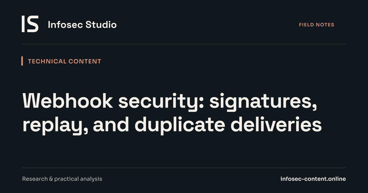Webhook security: signatures, replay, and duplicate deliveries, Infosec Writing Studio article image
