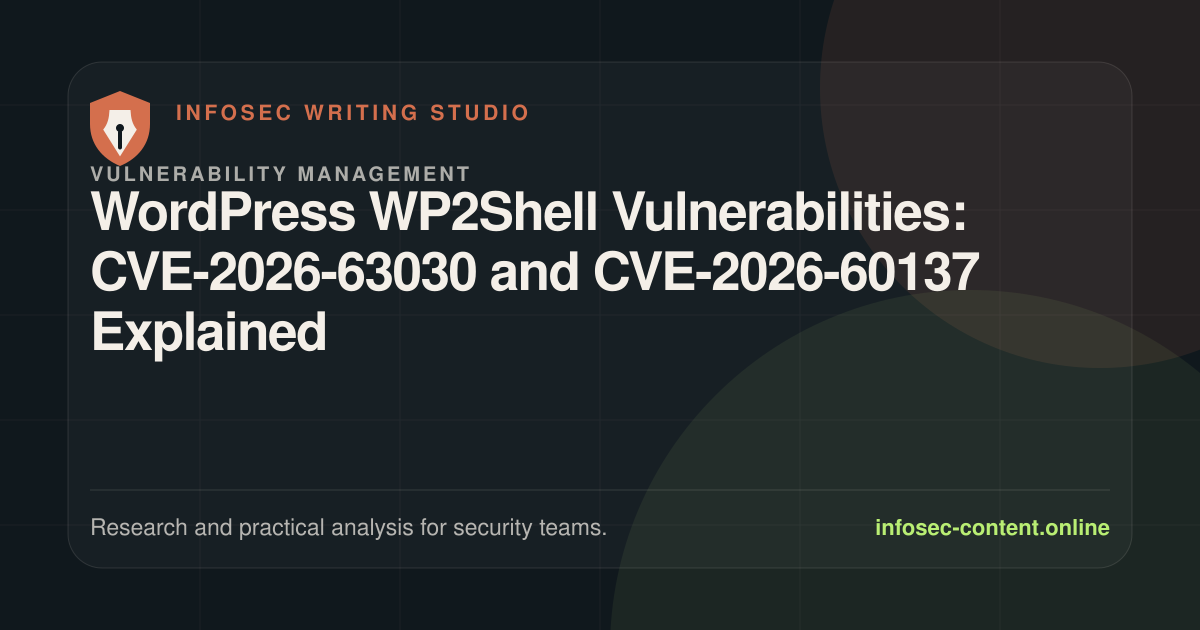 WordPress WP2Shell Vulnerabilities: CVE-2026-63030 and CVE-2026-60137 Explained, Infosec Writing Studio article image
